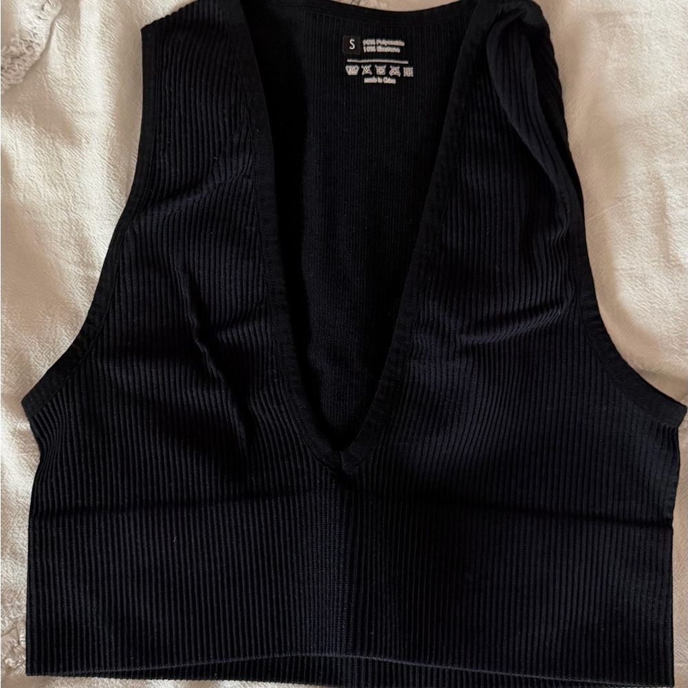 Black Ribbed Plunge Top